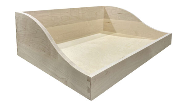 Scalloped dovetail drawer box, gooseneck drawer box